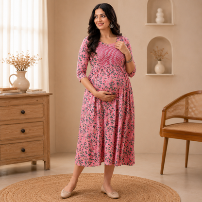 Maatrii Rosé Bloom Feeding Maternity Dress