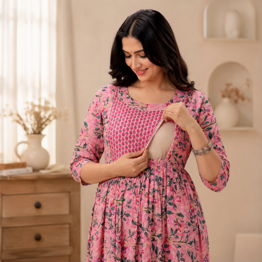 Maatrii Rosé Bloom Feeding Maternity Dress