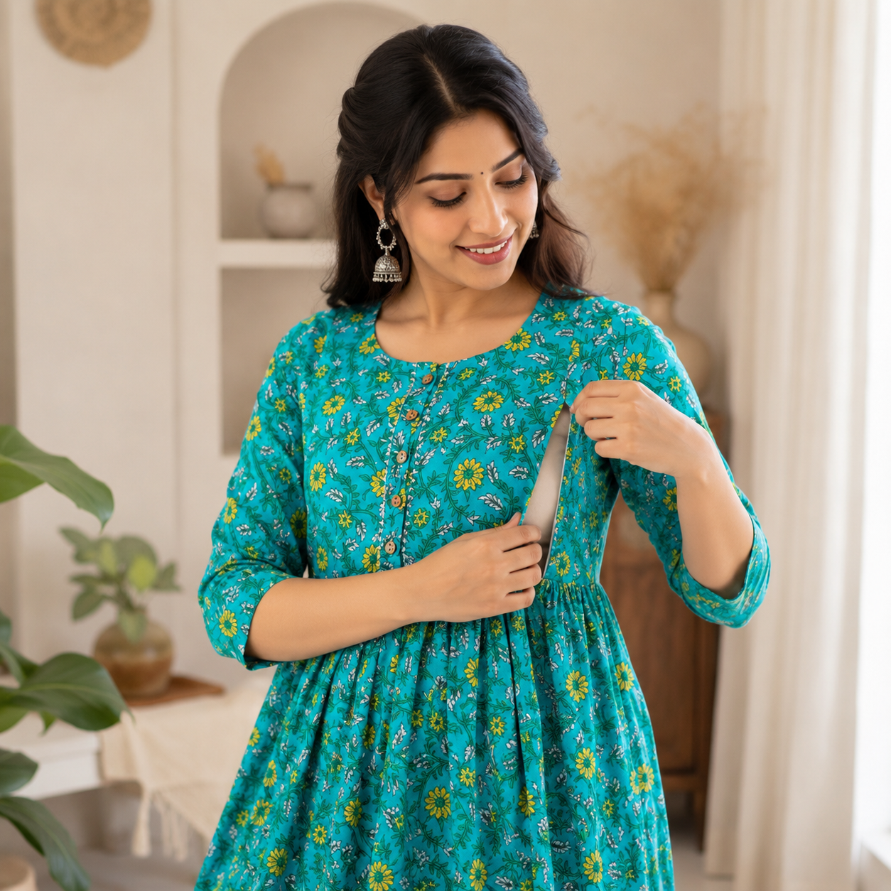 Maatrii Aqua Bloom Nursing Maternity Dress