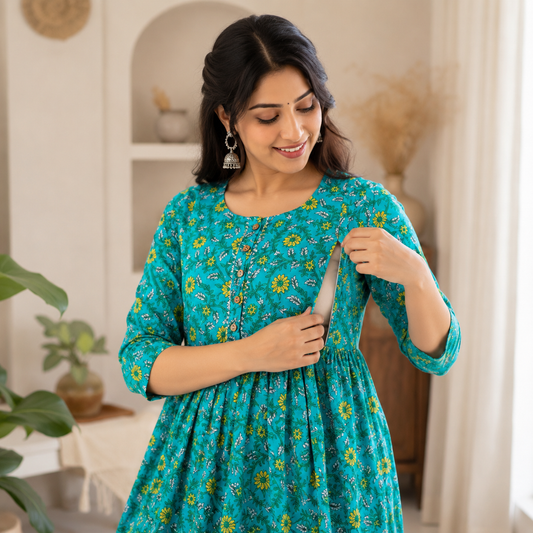 Maatrii Aqua Bloom Nursing Maternity Dress