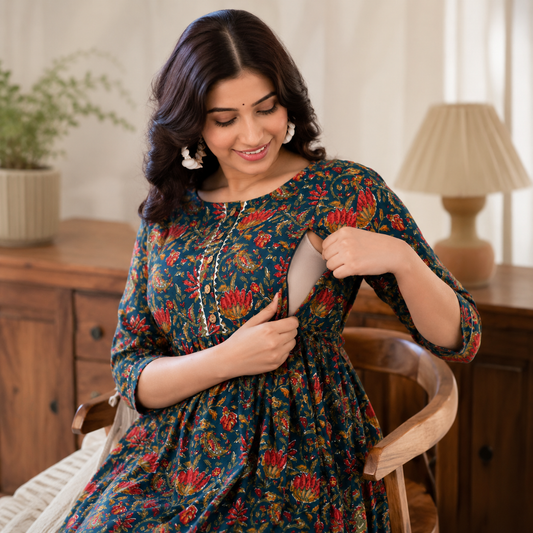 Maatrii Royal Bloom Nursing Maternity Dress