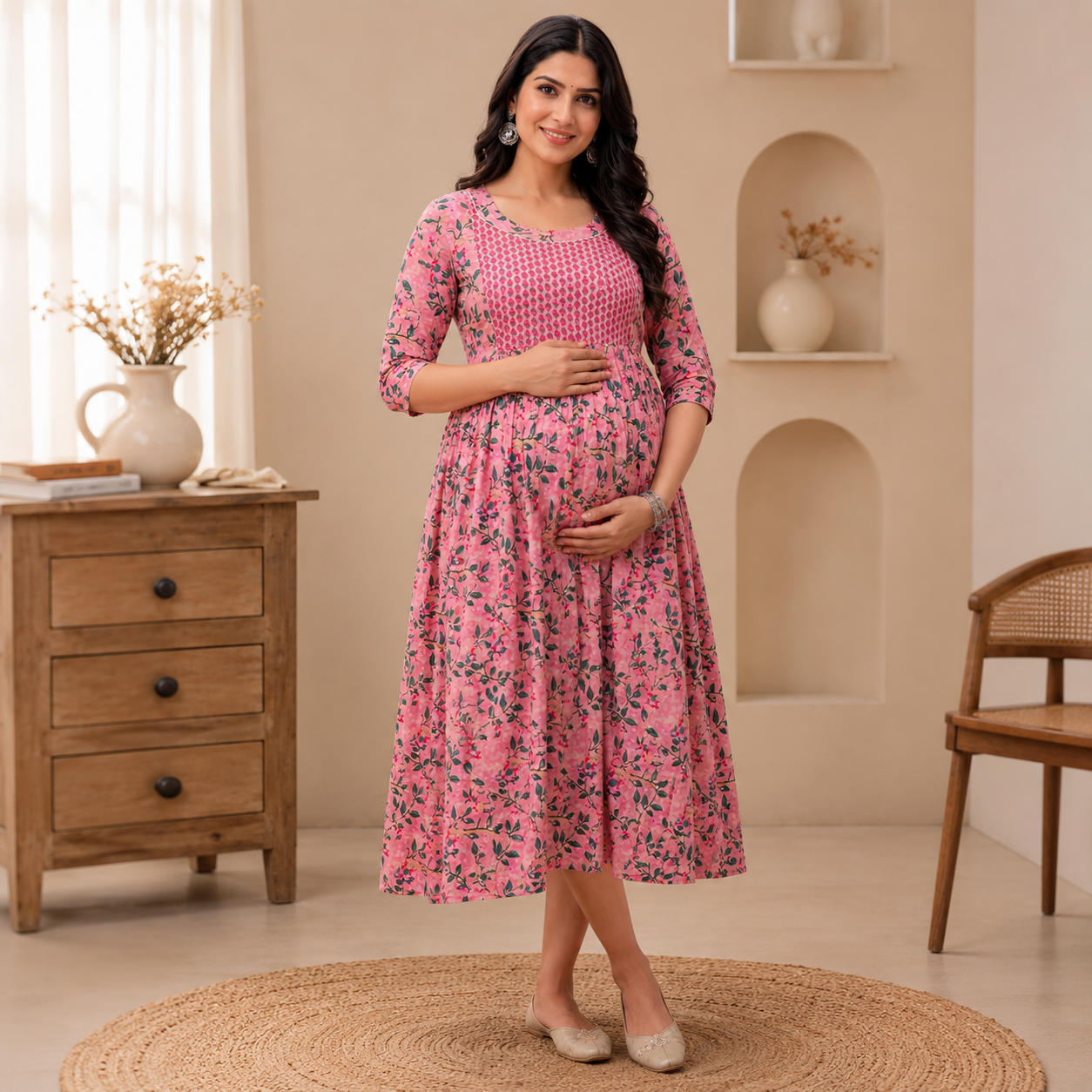 Maatrii Rosé Bloom Feeding Maternity Dress