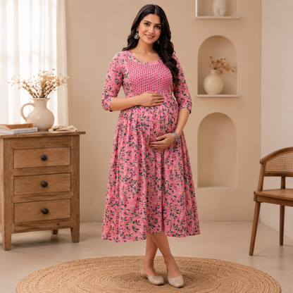 Maatrii Rosé Bloom Feeding Maternity Dress