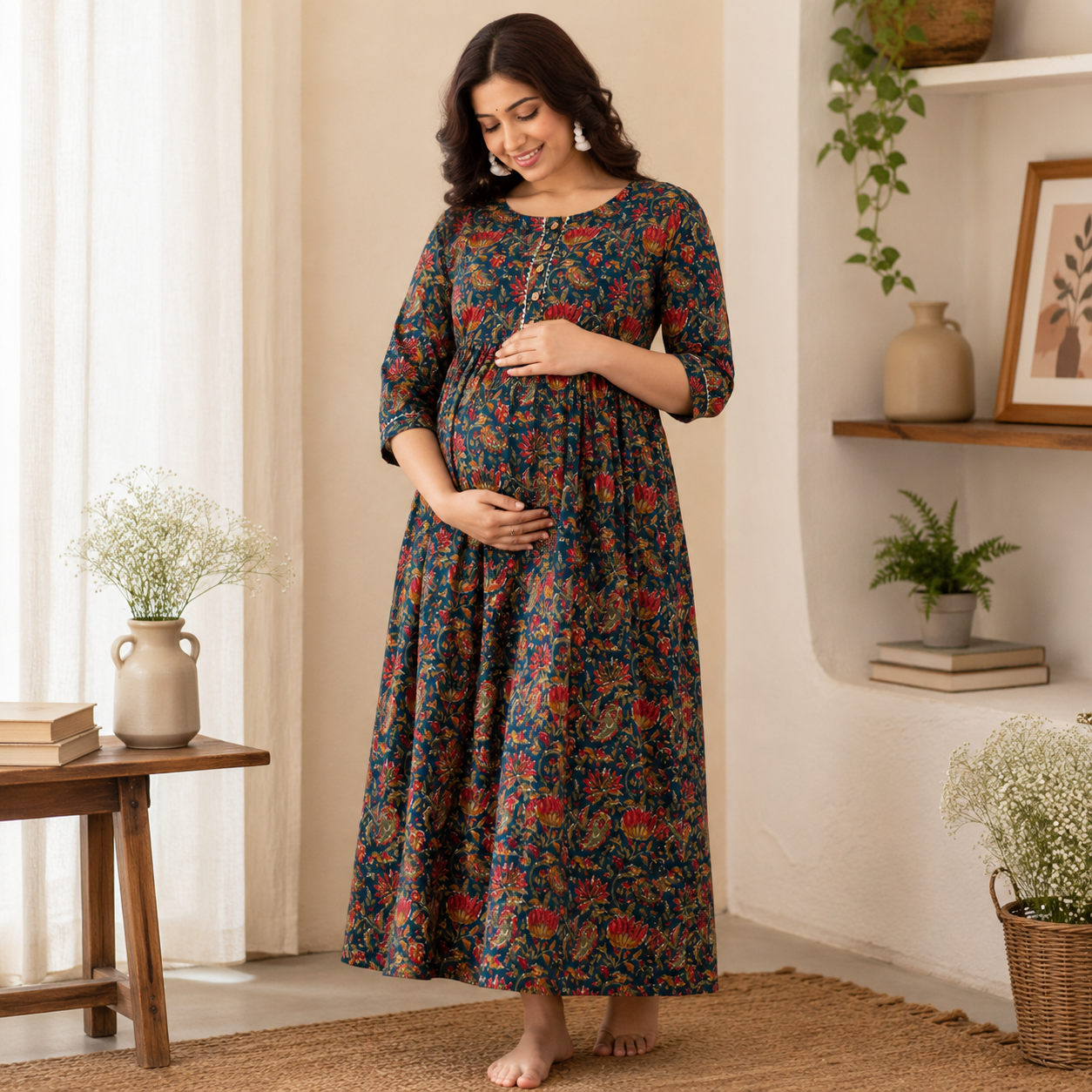 Maatrii Royal Bloom Nursing Maternity Dress