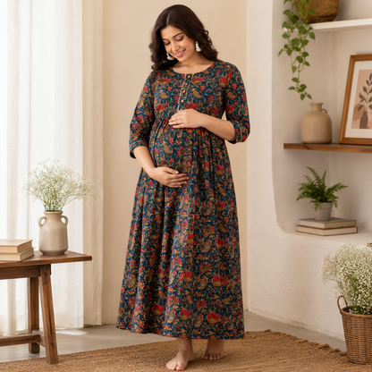 Maatrii Royal Bloom Nursing Maternity Dress