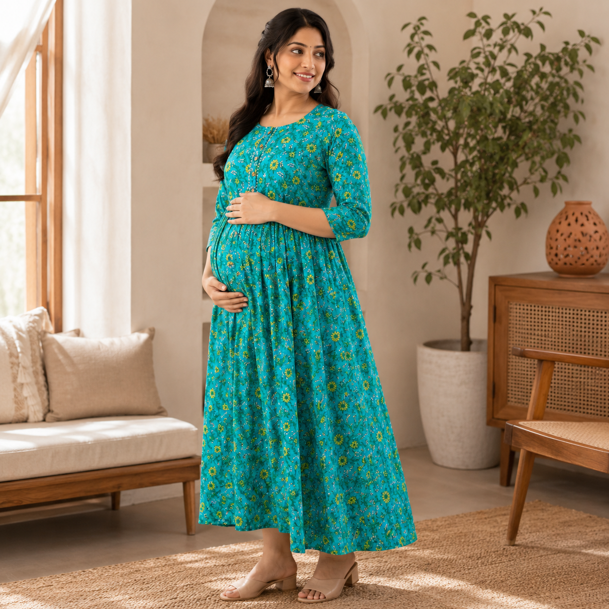 Maatrii Aqua Bloom Nursing Maternity Dress