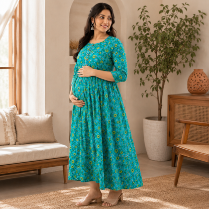Maatrii Aqua Bloom Nursing Maternity Dress
