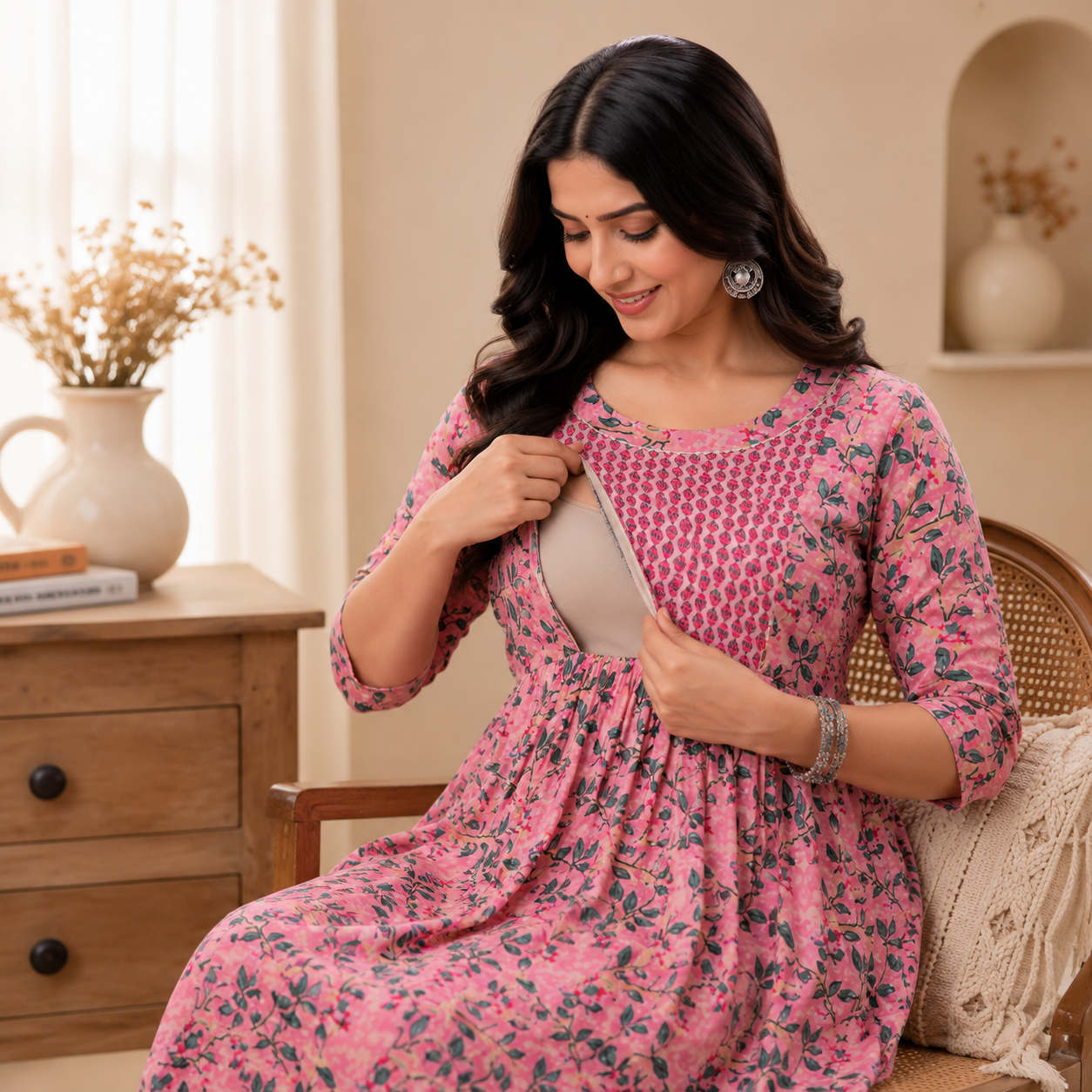 Maatrii Rosé Bloom Feeding Maternity Dress
