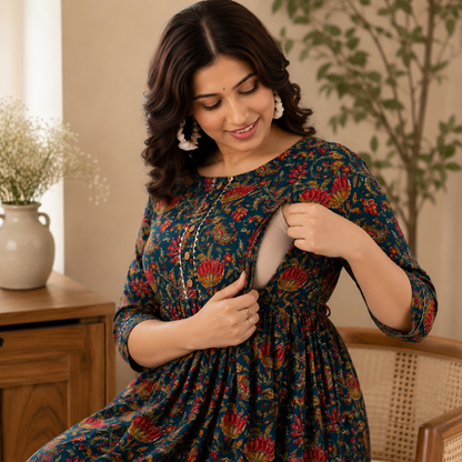 Maatrii Royal Bloom Nursing Maternity Dress