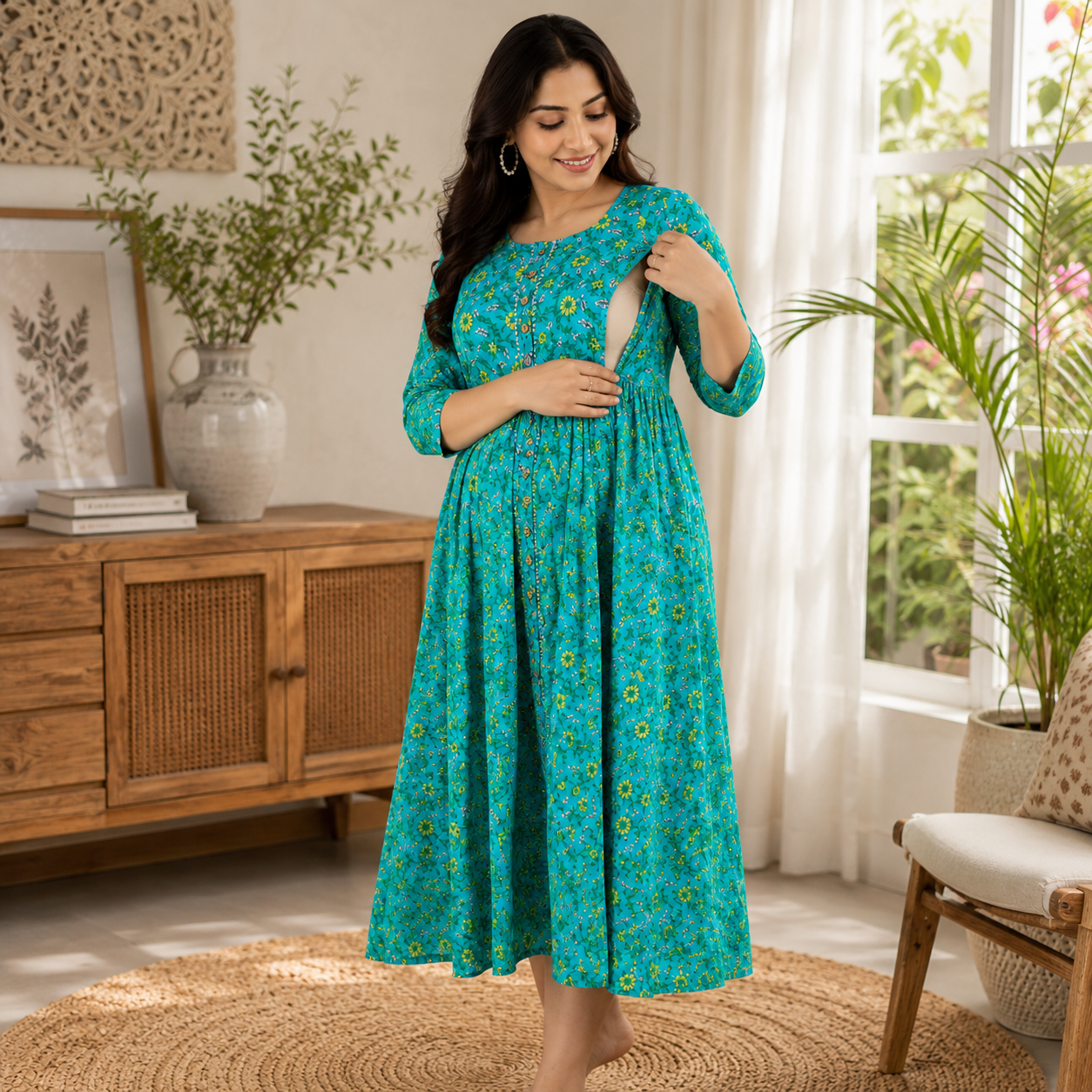 Maatrii Aqua Bloom Nursing Maternity Dress