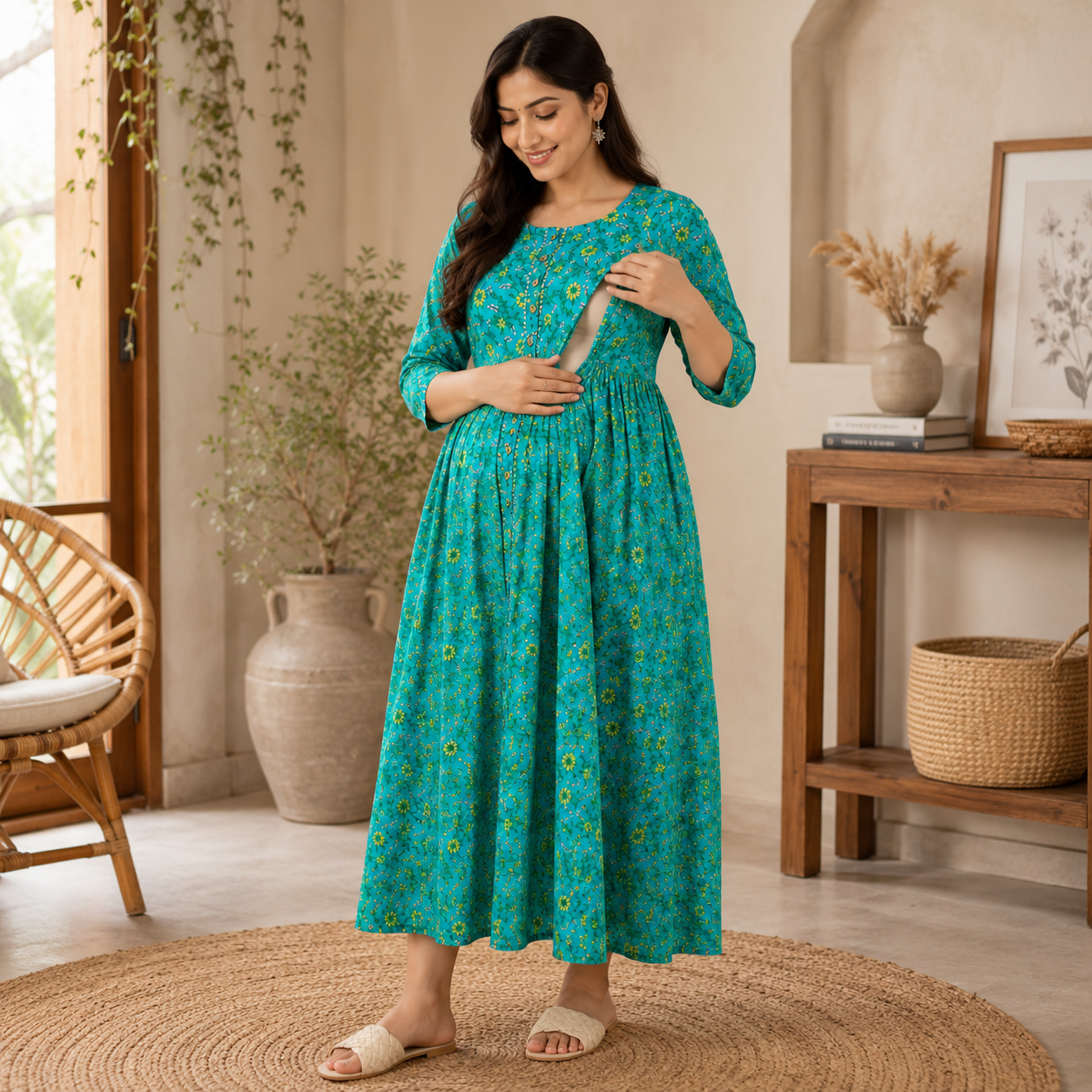 Maatrii Aqua Bloom Nursing Maternity Dress