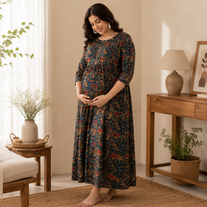 Maatrii Royal Bloom Nursing Maternity Dress