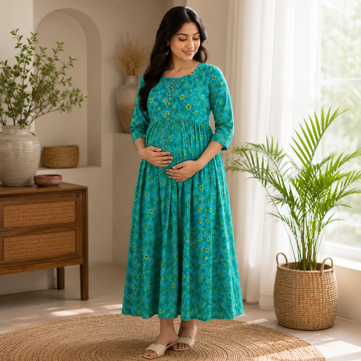 Maatrii Aqua Bloom Nursing Maternity Dress